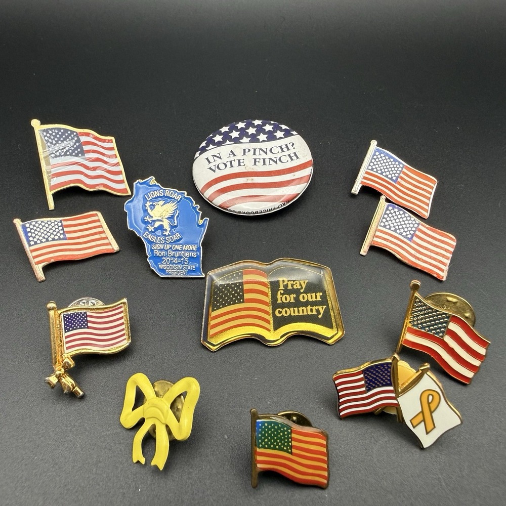 Vintage Patriotic Americana Pin Lot American Flag Yellow Ribbon Support Troops